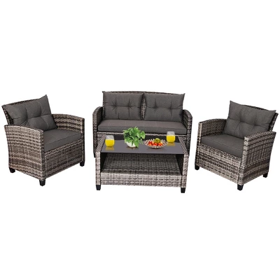 Costway 4PCS/8PCS Patio Rattan Furniture Set Coffee Table Cushioned Sofa Garden Lawn Gray 8 Costway 4PCS/8PCS Patio Rattan Furniture Set Coffee Table Cushioned Sofa Garden Lawn Gray - Image 8