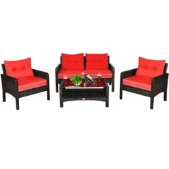 Costway 4PCS Patio Rattan Furniture Set Loveseat Sofa Coffee Table Cushioned Sofa Garden -Costway GUEST cca46b6a 01d9 43cf b777 1d63d77ed6e3