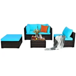 Costway 5PCS Patio Rattan Sectional Conversation Set Ottoman Turquoise 15 Costway 5PCS Patio Rattan Sectional Conversation Set Ottoman Turquoise -Costway GUEST ccf690fb ee1f 408b be44 b307348bc352