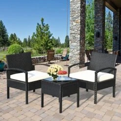 Costway 3PC Patio Rattan Furniture Set Coffee Table Conversation Sofa Cushioned -Costway GUEST cd331efd 651e 45f0 87cc d82092da9b42