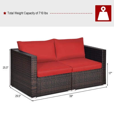 Costway 2PCS Patio Rattan Corner Sofa Sectional Furniture Set Black Cushion BlackRed 2 Costway 2PCS Patio Rattan Corner Sofa Sectional Furniture Set Black Cushion BlackRed - Image 2