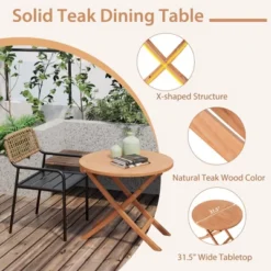 Costway 3pcs Patio Outdoor Teak Wood Bistro Dining Set Folding Chair & Table Slatted 17 Costway 3pcs Patio Outdoor Teak Wood Bistro Dining Set Folding Chair & Table Slatted -Costway GUEST cd96ebaa 50b0 4624 b660 5561e7e776dd