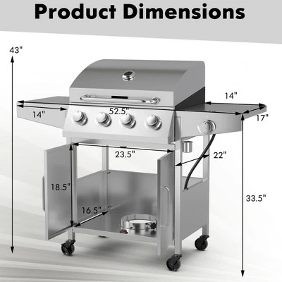 Costway 5-Burner Propane Gas BBQ Grill WithSide Burner,Thermometer,Prep Table 50000 BTU 2 Costway 5-Burner Propane Gas BBQ Grill WithSide Burner,Thermometer,Prep Table 50000 BTU - Image 2