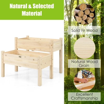 Costway 2 Tier Wooden Raised Garden Bed Elevated Planter Box W/Legs Drain Holes 7 Costway 2 Tier Wooden Raised Garden Bed Elevated Planter Box W/Legs Drain Holes - Image 7