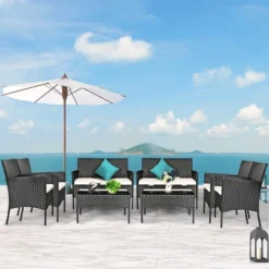Costway 8PCS Patio Rattan Furniture Set Cushioned Sofa Coffee Table Backyard TurquoiseRed -Costway GUEST ce6f6fa5 7975 4756 a89e b0b518cab923