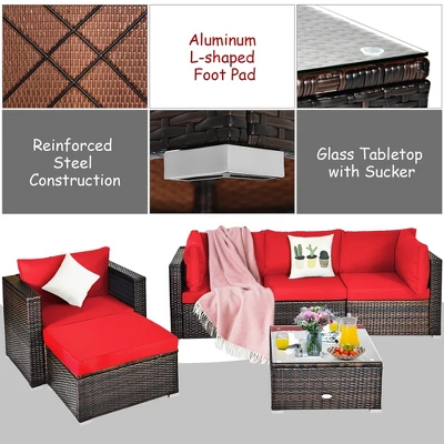 Costway 6PCS Patio Rattan Furniture Set Cushion Sofa Coffee Table 7 Costway 6PCS Patio Rattan Furniture Set Cushion Sofa Coffee Table - Image 7