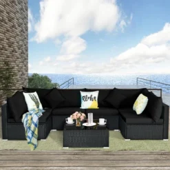 Costway 7PCS Patio Rattan Furniture Set Sectional Sofas Off White & Black Cushion Covers 11 Costway 7PCS Patio Rattan Furniture Set Sectional Sofas Off White & Black Cushion Covers -Costway GUEST ce92446b f078 47d9 9b8c 3fcf0f2e72c4