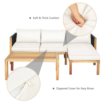 Costway 3PCS Patio Acacia Wood Sofa Furniture Set Thick Cushion W/Nylon Rope Armrest 7 Costway 3PCS Patio Acacia Wood Sofa Furniture Set Thick Cushion W/Nylon Rope Armrest - Image 7