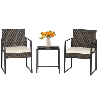 Costway 3pcs Patio Furniture Set Heavy Duty Cushioned Wicker Rattan Chairs Table 1 Costway 3pcs Patio Furniture Set Heavy Duty Cushioned Wicker Rattan Chairs Table