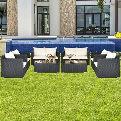 Costway 8PCS Patio Rattan Furniture Set Cushioned Sofa Chair Coffee Table TurquoiseRedBlack 13 Costway 8PCS Patio Rattan Furniture Set Cushioned Sofa Chair Coffee Table TurquoiseRedBlack - Image 13