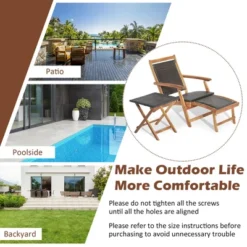 Costway 4PCS Patio Rattan Folding Lounge Chair Table Acacia Wood WithRetractable Footrest -Costway GUEST cf6439c7 ecfc 421a b1fb bc5d28587ace