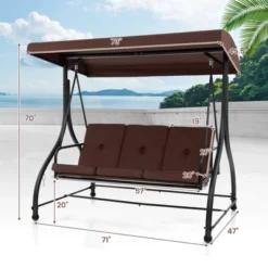 Costway 3-Seat Outdoor Converting Patio Swing Glider Adjustable Canopy Porch Swing Coffee/Black/Red -Costway GUEST cf7ff289 51fa 4169 9b52 73a9386472c5
