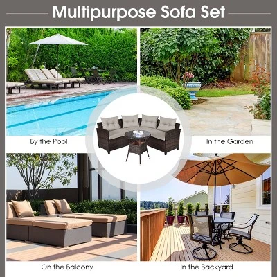 Costway 4PCS Outdoor Patio Rattan Furniture Set Cushioned Sofa Table 4 Costway 4PCS Outdoor Patio Rattan Furniture Set Cushioned Sofa Table - Image 4