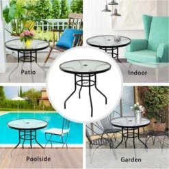 Costway 32'' Patio Round Table Tempered Glass Steel Frame Outdoor Pool Yard Garden 12 Costway 32'' Patio Round Table Tempered Glass Steel Frame Outdoor Pool Yard Garden -Costway GUEST cf9658da 7f04 4415 b054 d42199c977f7
