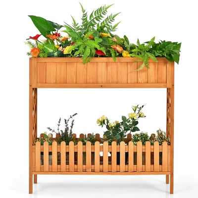 Costway 2-Tier Raised Garden Bed Elevated Wood Planter Box For Vegetable Flower Herb 8 Costway 2-Tier Raised Garden Bed Elevated Wood Planter Box For Vegetable Flower Herb - Image 8
