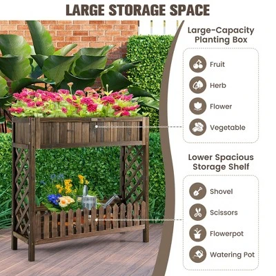 Costway 2-Tier Wood Raised Garden Bed Elevated Planter Box For Vegetable, Fruit, Herb 6 Costway 2-Tier Wood Raised Garden Bed Elevated Planter Box For Vegetable, Fruit, Herb - Image 6