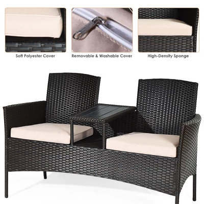 Costway Patented Patio Rattan Chat Set Loveseat Sofa Table Chairs Conversation Cushioned 5 Costway Patented Patio Rattan Chat Set Loveseat Sofa Table Chairs Conversation Cushioned - Image 5
