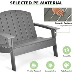 Costway 2PCS Patio Adirondack Chair Loveseat Bench HDPE Weather Resistant Grey -Costway GUEST cfde1a1a 29a1 4303 a9cf b1f6e04ae908