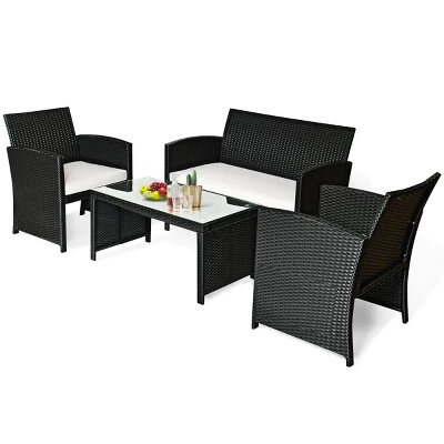 Costway 4PCS Patio Rattan Furniture Conversation Set Cushioned Sofa Coffee Table Black 9 Costway 4PCS Patio Rattan Furniture Conversation Set Cushioned Sofa Coffee Table Black - Image 9