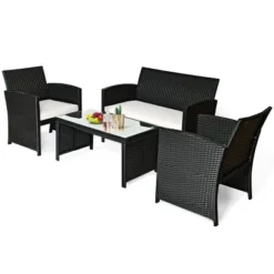 Costway 4PCS Patio Rattan Furniture Conversation Set Cushioned Sofa Coffee Table Garden Black -Costway GUEST cff1a475 6e2e 4a85 b470 4aaf3db35c4c