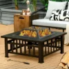 Costway 32'' 3 In 1 Outdoor Square Fire Pit Table W/ BBQ Grill, Rain Cover For Camping
