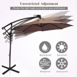 Costway 10FT Patio Offset Umbrella Solar LED 360degrees Rotation Brown -Costway GUEST d028001f 20f3 4d2a be0c 4d9cc2ece448