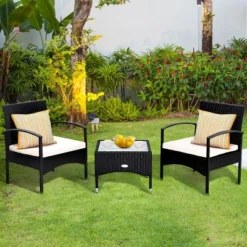 Costway 3 PCS Furniture Set Table & 2 Chair Patio Wicker Rattan W/Cushion 13 Costway 3 PCS Furniture Set Table & 2 Chair Patio Wicker Rattan W/Cushion -Costway GUEST d0333ab6 252f 4713 8eef 53f3e1969f98