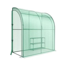 Costway 7'x 3.5'x 7' Lean-to Greenhouse Portable Wall House With Green PE Cover And Shelf -Costway GUEST d0643b89 a356 4921 932a ce47574f74ea