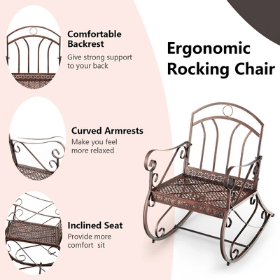 Costway 2PCS Patio Rocking Chair Art Scroll Rocker Backrest Armrests 7 Costway 2PCS Patio Rocking Chair Art Scroll Rocker Backrest Armrests - Image 7