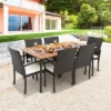 Costway 7PCS Patio Wicker Dining Set Cushion Armchairs Acacia Wood Table With Umbrella Hole