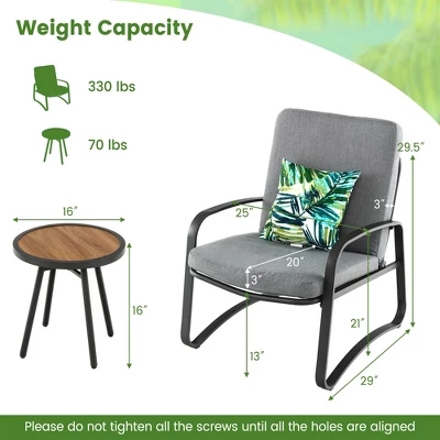 Costway 3pcs Patio Bistro Conversation Set DPC Tabletop Metal Cushioned Chairs Outdoor 2 Costway 3pcs Patio Bistro Conversation Set DPC Tabletop Metal Cushioned Chairs Outdoor - Image 2