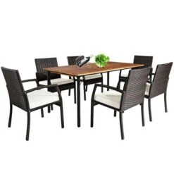 Costway 7PCS Patio Rattan Dining Set Table Top W/Umbrella Hole -Costway GUEST d0e999d4 44cc 43ea b340 c66de1582451