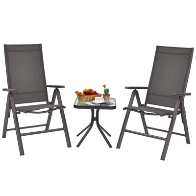 Costway 3PCS Bistro Set Folding Adjustable Chairs Square Glass Table Garden 2 Costway 3PCS Bistro Set Folding Adjustable Chairs Square Glass Table Garden - Image 2