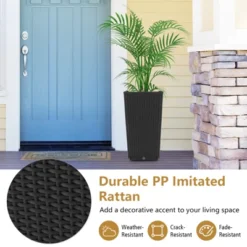 Costway 2PCS Outdoor Wicker Flower Pot 22.5''Tall Planters With Drainage Hole Black/Coffee -Costway GUEST d105914b e64f 4e95 b725 d0712b7e72af