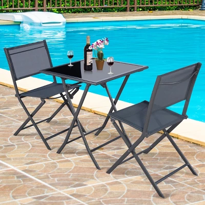 Costway 3PCS Bistro Set Garden Backyard Table Chairs Outdoor Patio Furniture Folding 2 Costway 3PCS Bistro Set Garden Backyard Table Chairs Outdoor Patio Furniture Folding - Image 2