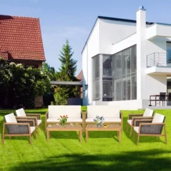 Costway 8PCS Patio Rattan Furniture Set Acacia Wood Cushioned Sofa Off 16 Costway 8PCS Patio Rattan Furniture Set Acacia Wood Cushioned Sofa Off -Costway GUEST d1093cc1 e33a 4c99 8e93 caffe9516687