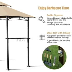 Costway 8' X 5' Outdoor Patio Barbecue Grill Gazebo W/ LED Lights 2-Tier Canopy Top Tan -Costway GUEST d11ec217 7832 4057 a991 4a999d07ce3d