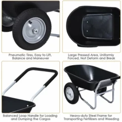Costway 2 Tire Wheelbarrow Cart Heavy-duty Dolly Utility Cart Black -Costway GUEST d121381c 09a3 4e76 b627 5150002fb85b