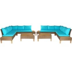 Costway 8PCS Patio Rattan Furniture Set Loveseat W/Wooden Side Table Cushioned Turquoise 14 Costway 8PCS Patio Rattan Furniture Set Loveseat W/Wooden Side Table Cushioned Turquoise -Costway GUEST d1534594 1d18 405e 9281 169490f2656d