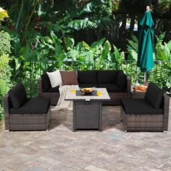 Costway 7PCS Patio Rattan Furniture Set 30'' Fire Pit Table Cover Cushion Sofa Off WhiteBlackNavyRedTurquoise -Costway GUEST d169476b 9fe1 4aac ab5a eb821d8c8c85