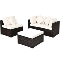 Costway 4PCS Patio Rattan Wicker Sofa Furniture Set Cushioned Conversation Ottoman Set -Costway GUEST d179e78c a746 473c 94c7 3cb3fc32e295