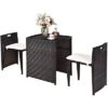 Costway 3PCS Outdoor Patio Rattan Furniture Set Space Saving Garden Deck W/Cushion No Assembly