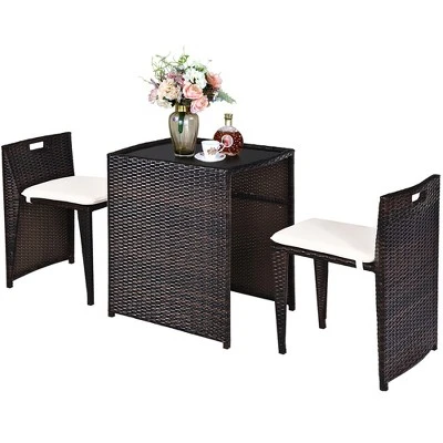 Costway 3PCS Outdoor Patio Rattan Furniture Set Space Saving Garden Deck W/Cushion No Assembly 1 Costway 3PCS Outdoor Patio Rattan Furniture Set Space Saving Garden Deck W/Cushion No Assembly
