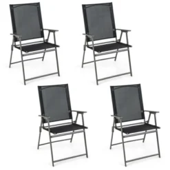 Costway 4pcs Patio Folding Portable Dining Chairs Metal Frame Armrests Garden Outdoor -Costway GUEST d192588a d7c9 4bb5 8f27 cf68532860b5