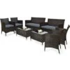 Costway 8PCS Rattan Patio Furniture Set Cushioned Sofa Chair Coffee Table RedBrownTurquoise