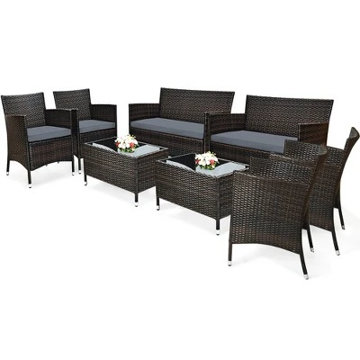 Costway 8PCS Rattan Patio Furniture Set Cushioned Sofa Chair Coffee Table RedBrownTurquoise 1 Costway 8PCS Rattan Patio Furniture Set Cushioned Sofa Chair Coffee Table RedBrownTurquoise