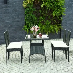 Costway 5PCS Patio Rattan Dining Set Cushioned Chair Table W/Glass Top Garden Furniture 11 Costway 5PCS Patio Rattan Dining Set Cushioned Chair Table W/Glass Top Garden Furniture -Costway GUEST d19ab457 dbd4 461b 94a8 0340e39b2970