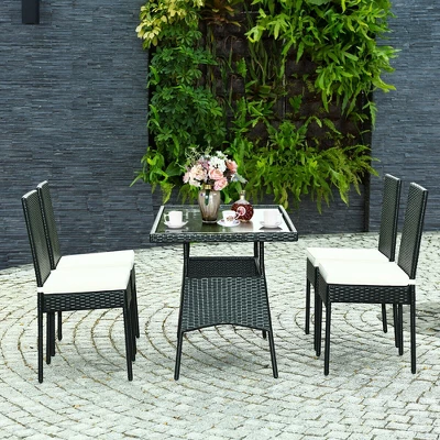 Costway 5PCS Patio Rattan Dining Set Cushioned Chair Table W/Glass Top Garden Furniture 3 Costway 5PCS Patio Rattan Dining Set Cushioned Chair Table W/Glass Top Garden Furniture - Image 3
