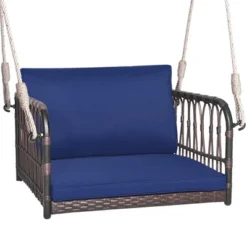 Costway Porch Swing Chair Rattan Woven Hanging Bench Seat With Cushions Hooks Balcony Navy 11 Costway Porch Swing Chair Rattan Woven Hanging Bench Seat With Cushions Hooks Balcony Navy -Costway GUEST d1b03899 3376 48da aeea 3cfc1716829e