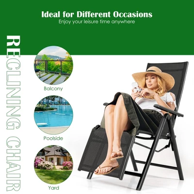 Costway Outdoor Foldable Reclining Chair Aluminum Frame 7-Position Adjustable 8 Costway Outdoor Foldable Reclining Chair Aluminum Frame 7-Position Adjustable - Image 8